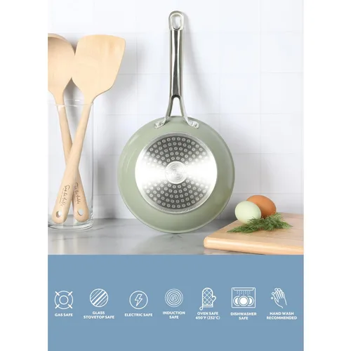 Miniatura 3 de Sur La Table Kitchen Essentials - Sartén de 8 pulgadas, sin PFA, de cerámica, de titanio, antiadherente, de aluminio forjado, color verde