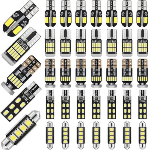 Tallew Juego de 40 bombillas LED T10 para interiores de automóvil, 0.984 in, 1.024 in, 1.063 in, 1.260 in y 1.614 in, bombillas LED de repuesto para