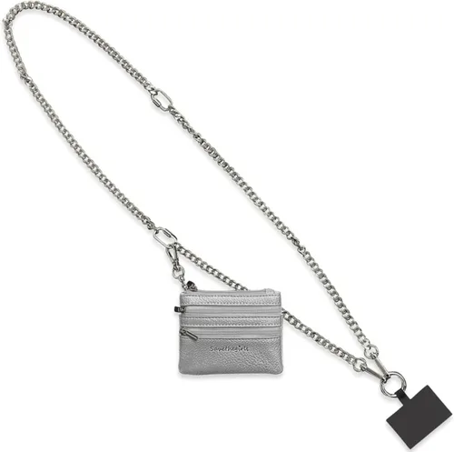 Miniatura 9 de Save the Girls Clip and Go - Cadena de metal para teléfono con bolsa (Gun Metal - Bolsa Negra) – Elegante cordón crossbody para teléfono con Cadena