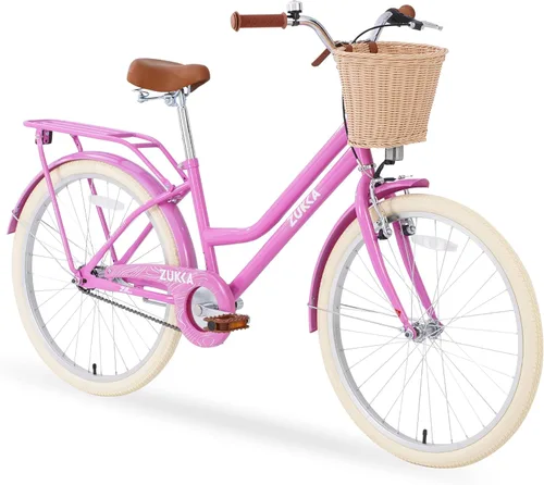 Miniatura 8 de ZUKKA Bicicleta para niños de 20/24 pulgadas con cesta de una sola velocidad, freno delantero en V y freno trasero para niños mayores de 7 años
