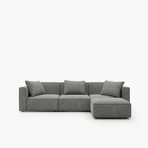 Miniatura 7 de Acanva Juego de Sofá Seccional Modular de Lujo para Sala de Estar, Sofá de Estilo Moderno Minimalista con Otomana y Chaise, Forma de L, Gris