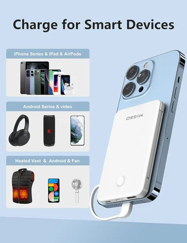 Miniatura 3 de Banco de energía ultra delgado de 6000 mAh, batería externa de 3 salidas compatible con iPhone, 2 unidades, color blanco y morado Paquete de 2 6000
