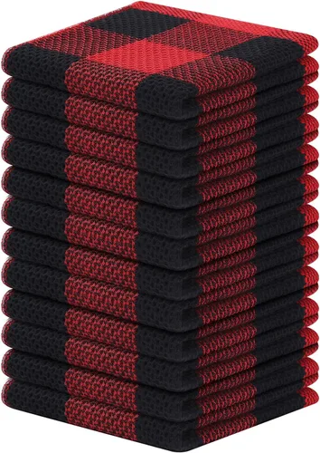 Miniatura 29 de Homaxy Paños de cocina 100% algodón, tejido gofre a cuadros, 12 x 12 pulgadas, toallas para platos súper suaves y absorbentes, de secado rápido