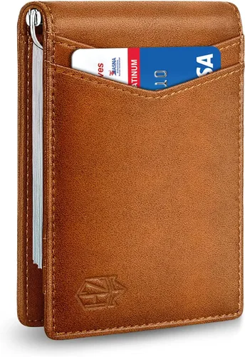 Cartera Zitahli minimalista, delgada, con bolsillo frontal plegable y clip para billetes, bloqueo RFID efectivo y diseño inteligente, para hombre,