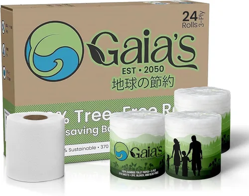 Miniatura 3 de Gaias - Papel higiénico de bambú orgánico suave y de alta calidad, 24 megarrollos, 3 capas, 370 hojas, certificado FSC, sin PFAS y BPA, ecológico