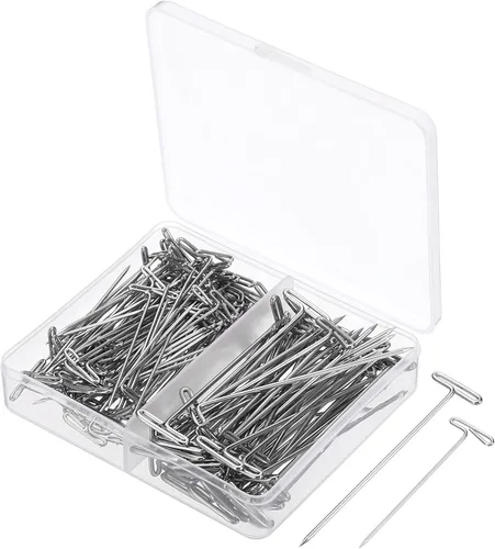 PATIKIL 150 pines en T de acero inoxidable de 1.5 pulgadas, pasadores de 2 pulgadas para pelucas, bloqueo de tejido, costura, pasadores en T rectos