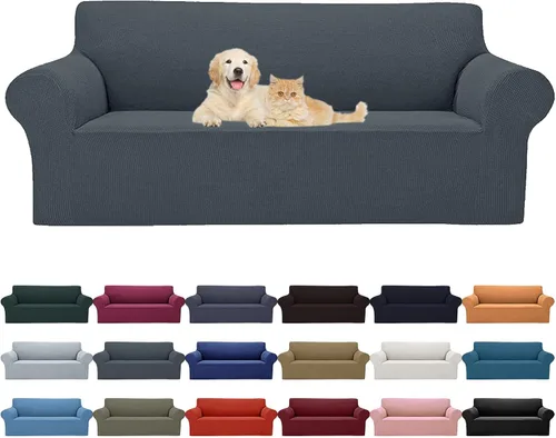 Miniatura 50 de Cupuamon Funda elástica para sofá de 1 plaza, funda protectora de muebles con parte inferior elástica de tela jacquard a cuadros pequeños para Beige