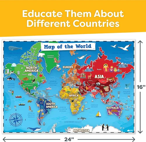 Miniatura 5 de Momo & Nashi Mapa de Estados Unidos para niños y mapas del mundo para niños, juego de 2 piezas – 24 x 16 pulgadas – Carteles impermeables para aula