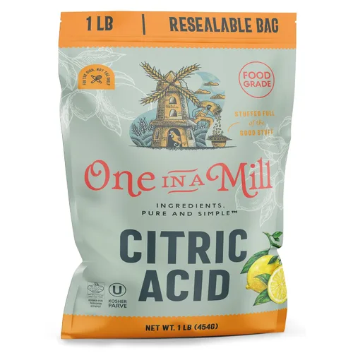 ONE IN A MILL Polvo de ácido cítrico de 1 libra, grado alimenticio para cocinar, hornear, enlatar y hacer queso | Conservante y potenciador del