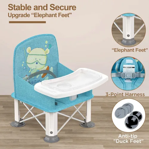 Miniatura 6 de BabyBond - Asiento elevador de viaje para bebé con doble bandeja, silla de bebé portátil mejorada para niños pequeños, asiento elevador para mesa