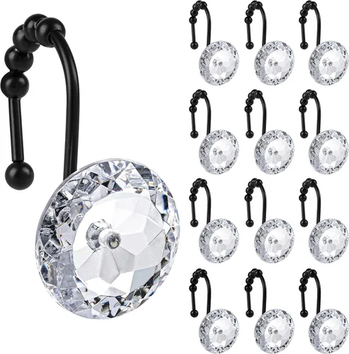 Miniatura 7 de Sunlit Diseño de Lujo Redondo Aqua Azul Diamante Cristal Gema Bling con Bolas Deslizantes Ganchos para Cortina de Ducha, Anillos para Cortina