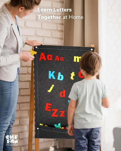 Miniatura 6 de CHEFAN Tablero de letras de fieltro para niños pequeños, tablero de franela grande de 45 x 25 pulgadas para pared, letras mayúsculas y minúsculas