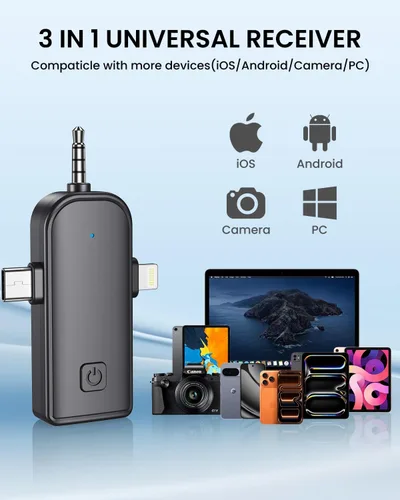 Miniatura 7 de Micrófono Lavalier inalámbrico 3 en 1 para iPhone: micrófono de solapa Bluetooth para iPad Android Phone Camera Pc - Micrófonos de clip pequeño