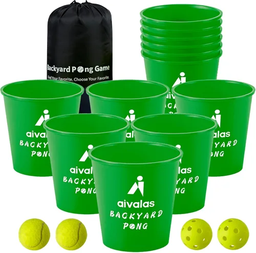 Miniatura 16 de Aivalas Yard Pong Outdoor Games, Giant Yard Games Set with 12 Buckets and Balls for Adults and Family, Toss Game Throwing Games for Beach, Camping