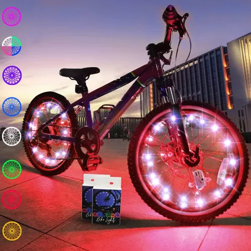 Miniatura 13 de TINANA Paquete de 2 luces LED para rueda de bicicleta, luces ultrabrillantes impermeables para radios de bicicleta, decoración de ciclismo