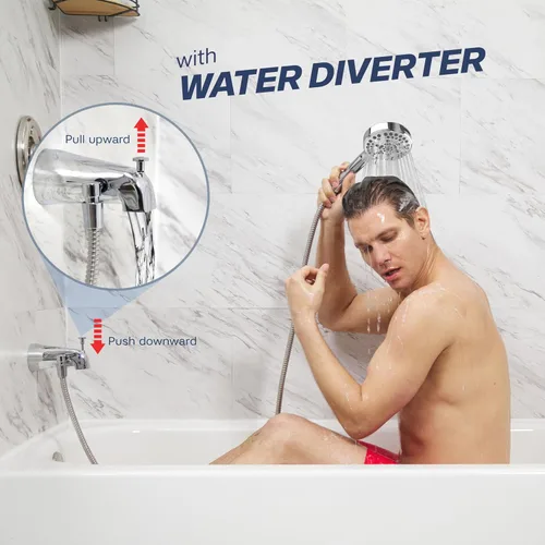 Miniatura 4 de Grifo de bañera de metal con pulverizador, 10 ajustes de ducha de mano, grifo de bañera con rociador cromado