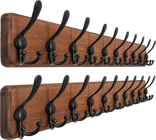 Miniatura 37 de Dseap Perchero de Pared Montado - 5 Ganchos Triangulares, Resistente, Perchero de Pared de Madera para Abriggos, Sombreros, Chaquetas, Ropa, Negro