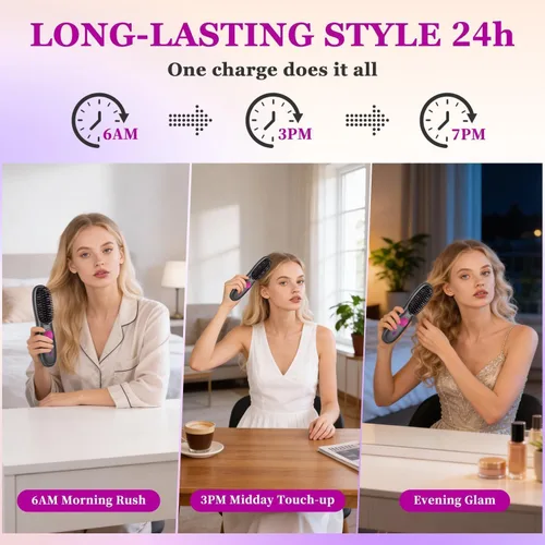 Miniatura 6 de Go Brush Pro para cabello corto, cepillo alisador de cabello mejorado 2026, cepillos alisadores inalámbricos portátiles para viajes, calentamiento