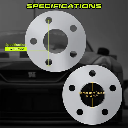 Miniatura 2 de Espaciadores de rueda centrados de 0.118 pulgadas de 5 x 108 pulgadas, compatibles con Ford Fusion Jaguar F-Type XF XJ XJR XK XKR XE S-Type X-Type