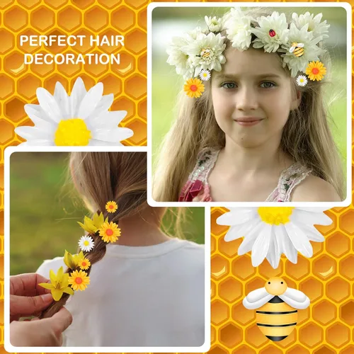 Miniatura 6 de 200 piezas de resina mini decoración de girasol de abeja margarita adorno de abejas, abalorios de abejas, cuentas epoxi de mariquitas, manualidades
