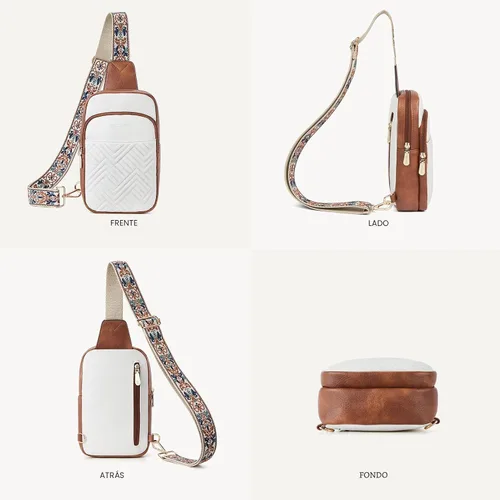 Miniatura 8 de BOSTANTEN Bolso bandolera acolchado, bolsos cruzados para mujer, bolso cruzado de cuero, riñonera con correa de guitarra ajustable