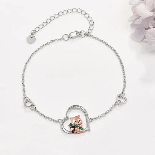 Miniatura 2 de Pulsera de panda rojo de plata de ley, pulsera de panda rojo lindo panda rojo, joyería de bambú para mujeres y niñas regalos, Plata de ley,