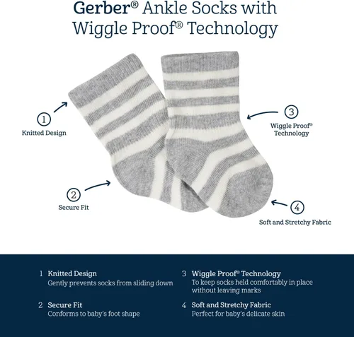 Miniatura 6 de Gerber Unisex Baby 8-Pair Wiggle-Proof Sock