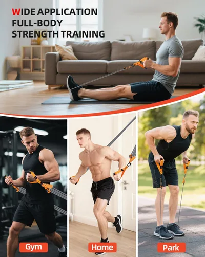 Miniatura 7 de Abahub Juego de bandas de entrenamiento de brazos, bandas de resistencia con asas y correas de tobillo para mujer y hombre, juego para entrenamiento