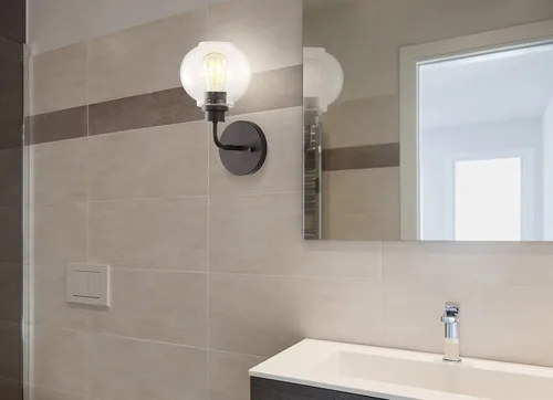 Miniatura 2 de JONATHAN Y Lámpara de pared LED de bronce aceitado de 6.5 pulgadas para baño, pantalla de vidrio sembrado transparente, accesorio industrial