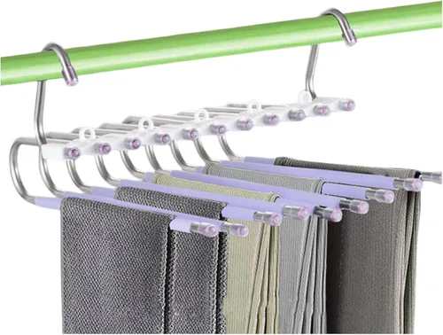Miniatura 3 de Paquete de 2 perchas plegables de 9 capas para pantalones que ahorran espacio, percha multifuncional para pantalones, percha con agujero para colgar
