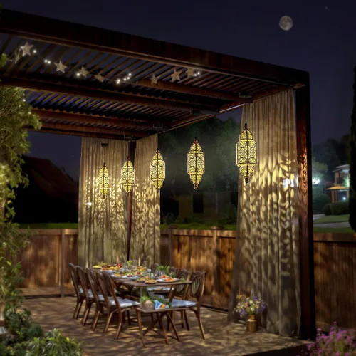 Miniatura 3 de Twinkya Paquete de 2 luces solares colgantes para jardín, farol solar decorativo para exteriores, impermeables, de metal, marroquí, decoraciones al