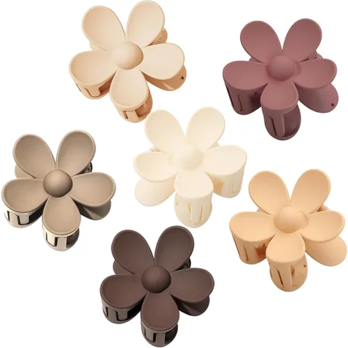 Pinzas para el cabello de flores para mujer, 6 colores de garras de pelo de margaritas mate de verano, horquillas grandes para cabello grueso para