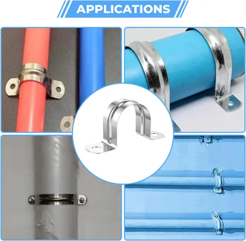 Miniatura 7 de 24 Piezas Abrazaderas de Conducto de Acero Inoxidable 304 de 1 1/4 Pulgadas (32mm), Abrazadera de Correa de Tubo en U de 2 Agujeros Soporte en U