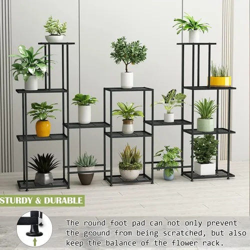 Miniatura 3 de Twhep Soporte de Metal para Plantas, 5 Niveles Soportes Multifuncionales para Plantas de Interior, Estante Decorativo de Acero Negro para Plantas
