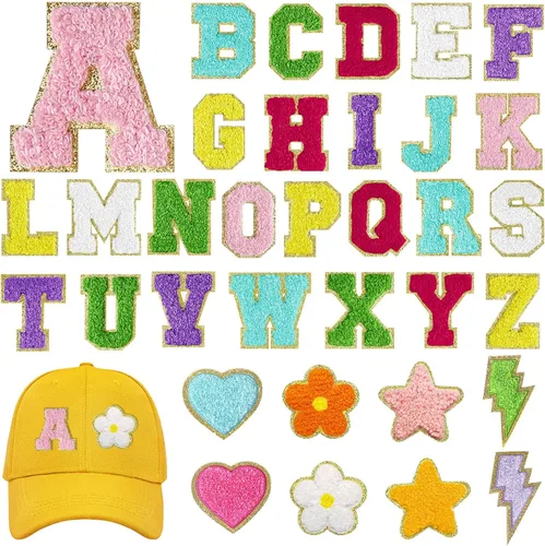 Miniatura 8 de MEEZY 34 parches de letras autoadhesivas de felpilla, apliques bordados de la A-Z, parches de letras termo-adhesivas del alfabeto, parche de tela