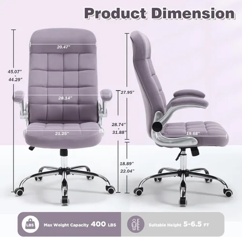 Miniatura 2 de Silla de oficina en casa de tela, cómoda, silla de escritorio ejecutiva de terciopelo con respaldo alto con brazos abatibles, sillas de oficina Azul
