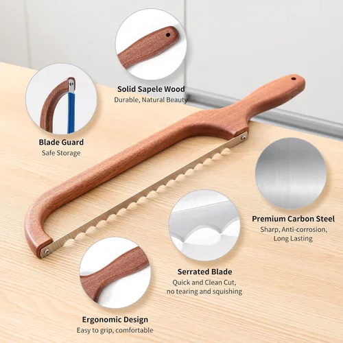 Miniatura 5 de Sierra de pan para pan casero, cortador de cuchillo de pan de masa madre para rebanar, cuchillo de lazo de pan de madera para masa madre