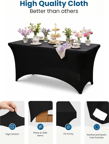 Miniatura 6 de Utopia Kitchen Mantel rectangular de spándex de 4 pies [1 unidad, negro] 200 GSM elástico, ajustado, lavable y resistente a las arrugas, cubierta