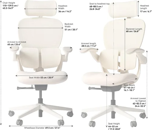 Miniatura 2 de HINOMI Q2 Silla de oficina ergonómica con soporte lumbar y reposacabezas ajustable, asiento de cojín con brazos abatibles, asiento reclinable