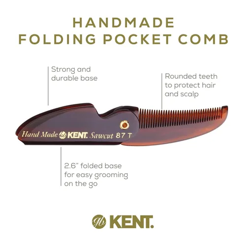 Miniatura 4 de Kent 87T Combo Peine plegable hecho a mano para hombres, peine alisador de pelo de dientes finos para el cuidado diario del cabello, barba o bigote