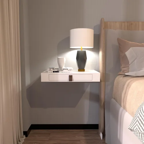 Miniatura 16 de Juego de 2 estantes flotantes con cajón, mesita de noche para dormitorio, baño o cocina, estante de pared de 16 pies con almacenamiento, color gris