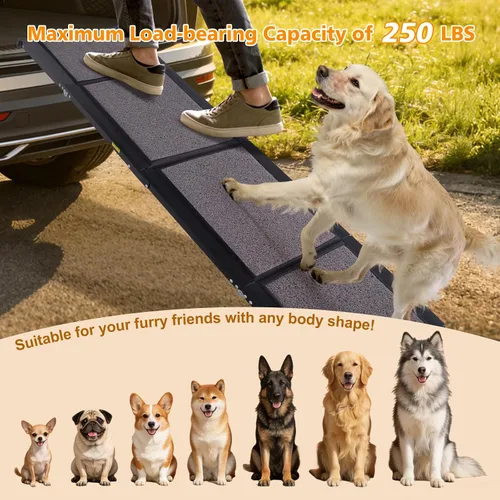 Miniatura 2 de IUNNDS Dog Ramp for Car 63"x17" Portable Dog Ramps for Large Dogs with Non-Slip Rug Surface for SUV Car & Truck, Outdoor Folding Pet Ramp Up to