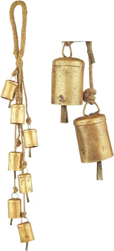 Bellshub Decoración de campanas de vaca de Navidad, 7 campanas rústicas de hierro vintage en cuerda, guirnalda de campanas de viento navideñas,
