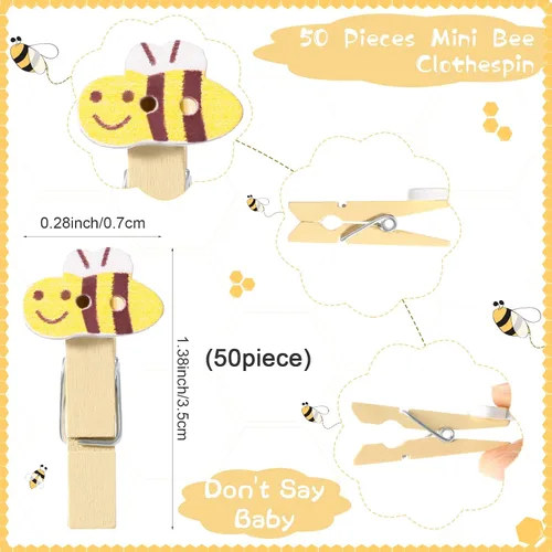 Miniatura 3 de Unittype 51 Piezas No Digas Bebé Juego de Baby Shower Regalos Incluye Letrero de Baby Shower Tema Abeja y 50 Mini Pinzas de Ropa de Abeja para Niños