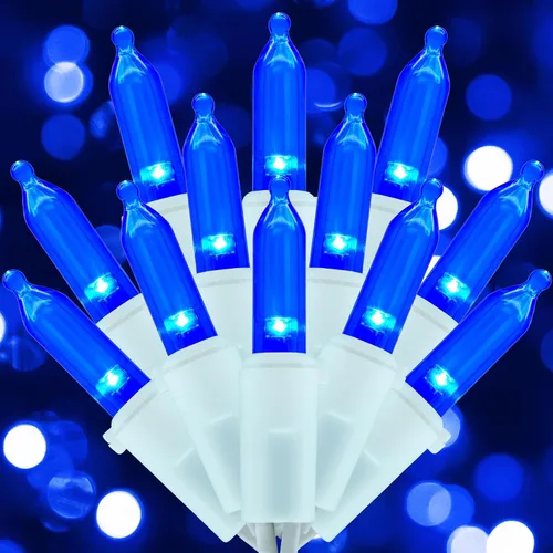 Miniatura 8 de Juego de luces de cadena navideñas azules de 200 unidades LED, 66 pies de cable verde, juego de luces festivas UL certificadas de grado comercial