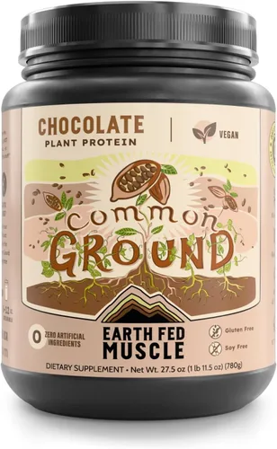 Earth Fed Muscle Proteína vegetal de tierra común – Proteína vegetal de chocolate en polvo con MCT en polvo con soja y sin gluten, sin azúcar