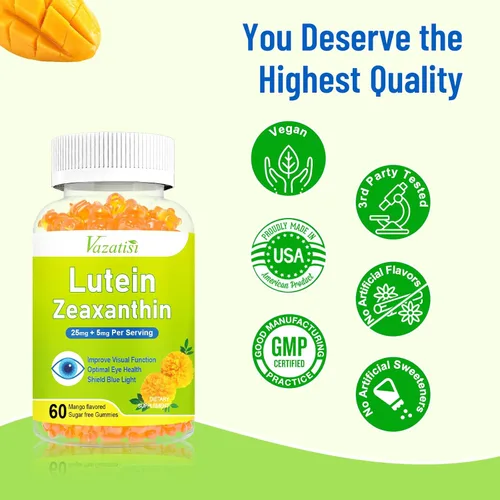 Miniatura 7 de Vitaminas para los ojos Gomitas de luteína y zeaxantina, suplementos de salud ocular sin azúcar con arándano, astaxantina, apoyan la luz azul