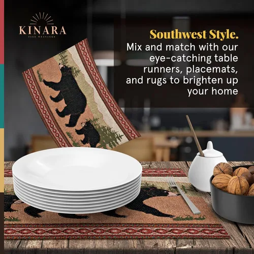 Miniatura 3 de Kinara Juego de manteles individuales Black Bear - Diseño nativo americano del suroeste - Patrón hermoso y único - Tejido fino cuatro manteles