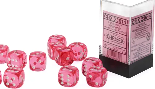 Miniatura 4 de Chessex Juego de 12 troqueles poliédricos translúcidos, 0.630 in 6D rosa/blanco para Dungeons and Dragons (DND), juegos de rol, MTG, Pathfinder