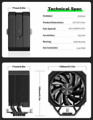 Miniatura 8 de Enfriador de aire de CPU con tubos de calor de 4X6mm, enfriador de CPU de ventilador de 120mm 1650rpm, enfriador de CPU AMD AM5/AM4/AM3 Serie